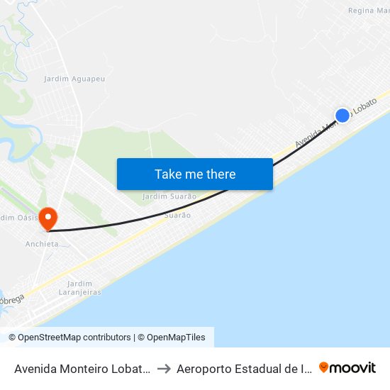 Avenida Monteiro Lobato, 10166 to Aeroporto Estadual de Itanhaém map
