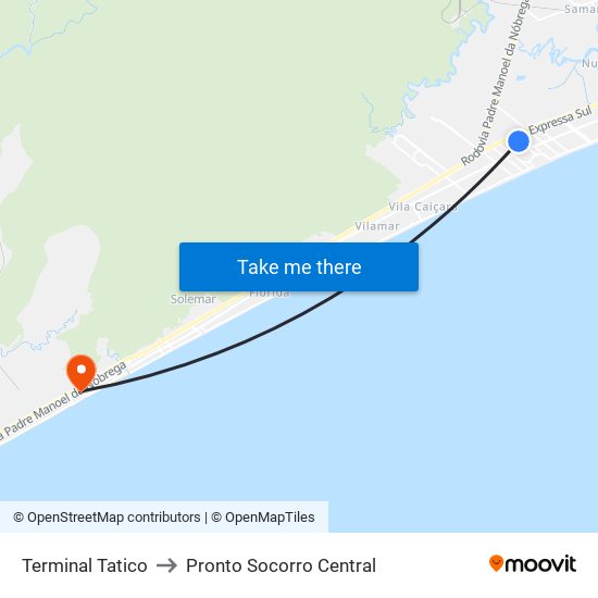 Terminal Tatico to Pronto Socorro Central map