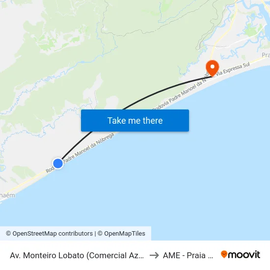 Av. Monteiro Lobato (Comercial Azevedo/Divisa) to AME - Praia Grande map