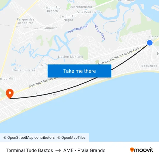 Terminal Tude Bastos to AME - Praia Grande map