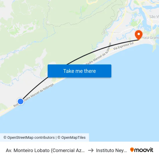 Av. Monteiro Lobato (Comercial Azevedo/Divisa) to Instituto Neymar Jr map
