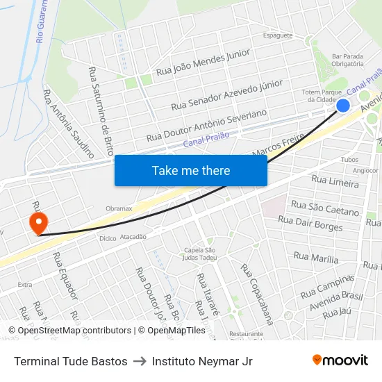 Terminal Tude Bastos to Instituto Neymar Jr map