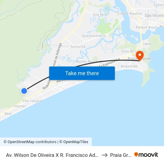 Av. Wilson De Oliveira X R. Francisco Adolfo Varnhagem to Praia Grande map