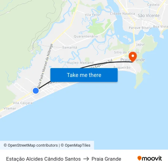 Estação Alcides Cândido Santos to Praia Grande map