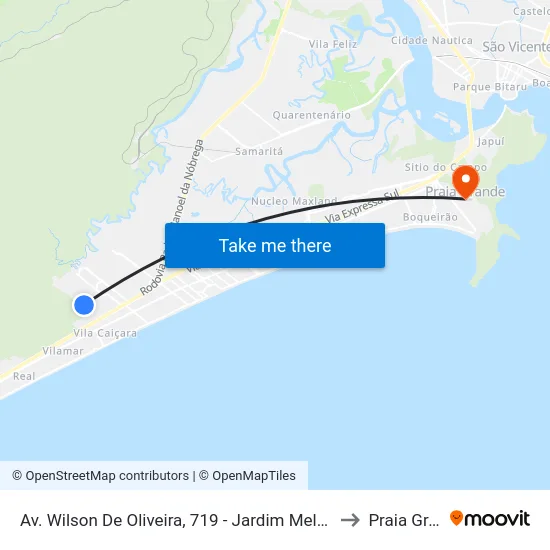 Av. Wilson De Oliveira, 719 - Jardim Melvi, Praia Grande to Praia Grande map