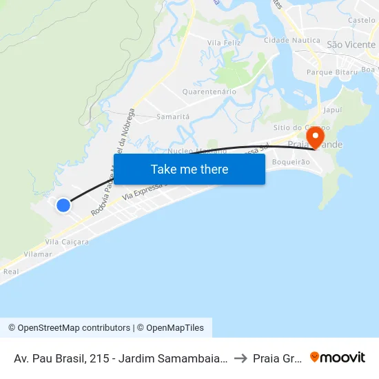 Av. Pau Brasil, 215 - Jardim Samambaia, Praia Grande to Praia Grande map