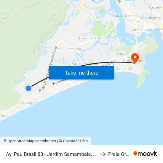 Av. Pau Brasil 83 - Jardim Samambaia, Praia Grande to Praia Grande map