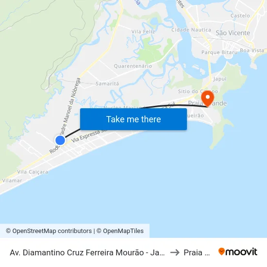 Av. Diamantino Cruz Ferreira Mourão - Jardim Trevo, Praia Grande to Praia Grande map