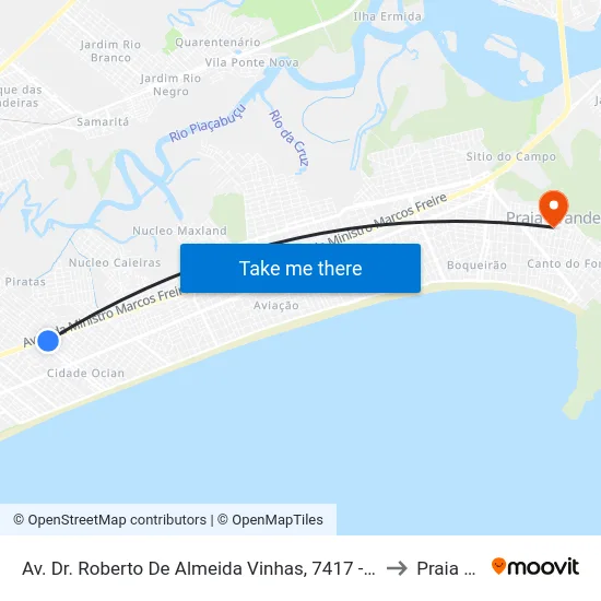 Av. Dr. Roberto De Almeida Vinhas, 7417 - Cidade Ocian, Praia Grande to Praia Grande map