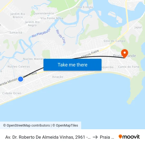 Av. Dr. Roberto De Almeida Vinhas, 2961 - Boqueirão, Praia Grande to Praia Grande map