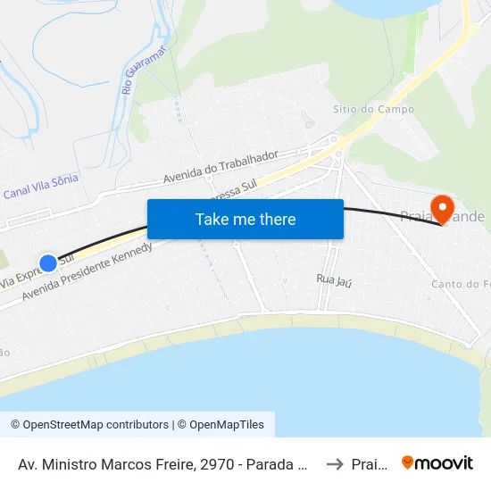 Av. Ministro Marcos Freire, 2970 - Parada Maria Luiza Lavalle - Vila Antartica, Praia Grande to Praia Grande map