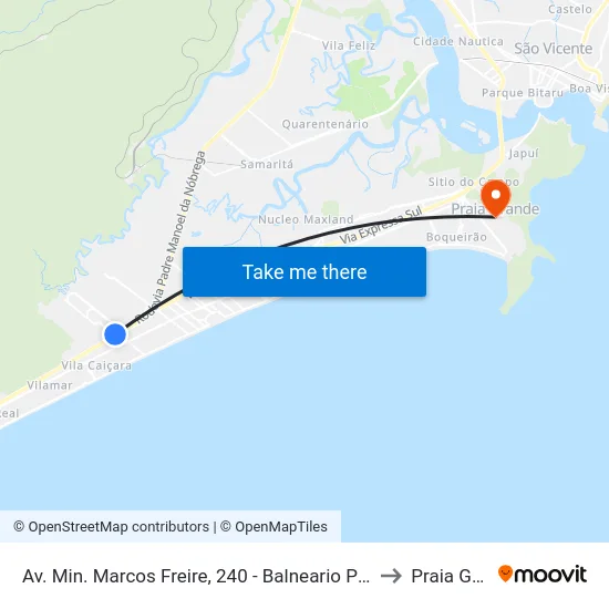 Av. Min. Marcos Freire, 240 - Balneario Pires, Praia Grande to Praia Grande map