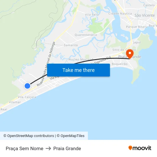 Praça Sem Nome to Praia Grande map