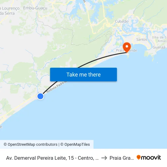 Av. Demerval Pereira Leite, 15 - Centro, Itanhaém to Praia Grande map
