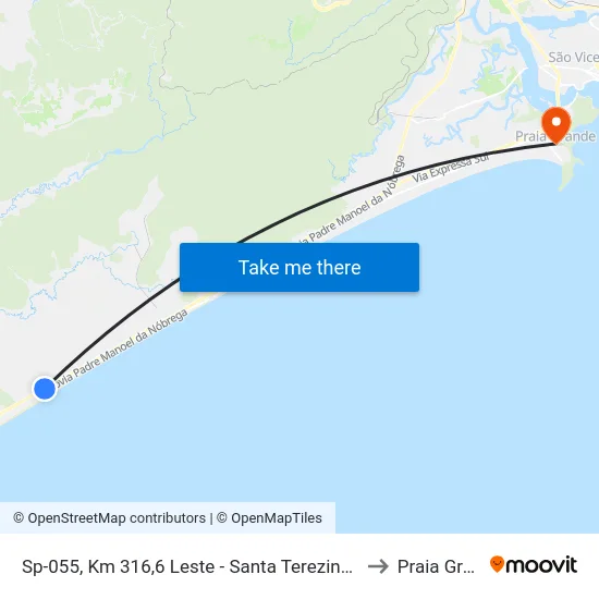 Sp-055, Km 316,6 Leste - Santa Terezinha, Itanhaém to Praia Grande map