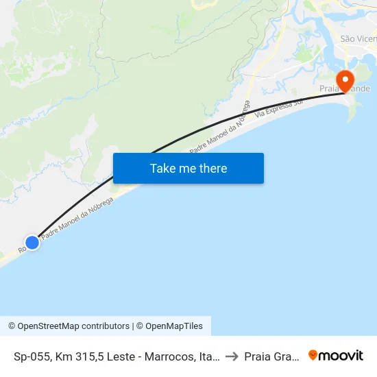 Sp-055, Km 315,5 Leste - Marrocos, Itanhaém to Praia Grande map