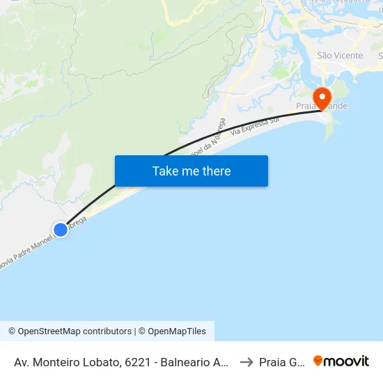 Av. Monteiro Lobato, 6221 - Balneario Anchieta, Mongaguá to Praia Grande map