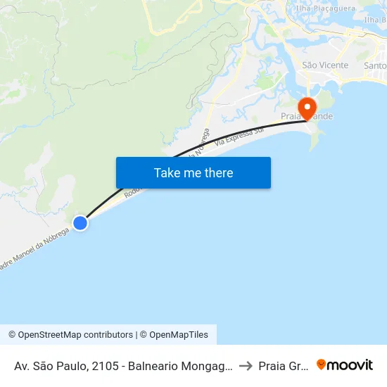 Av. São Paulo, 2105 - Balneario Mongaguá, Mongaguá to Praia Grande map