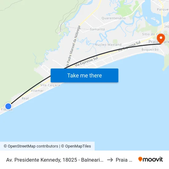 Av. Presidente Kennedy, 18025 - Balneario Flórida, Praia Grande to Praia Grande map