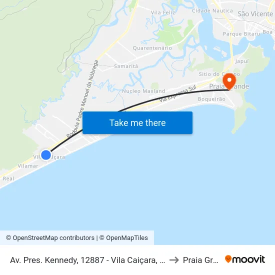 Av. Pres. Kennedy, 12887 - Vila Caiçara, Praia Grande to Praia Grande map