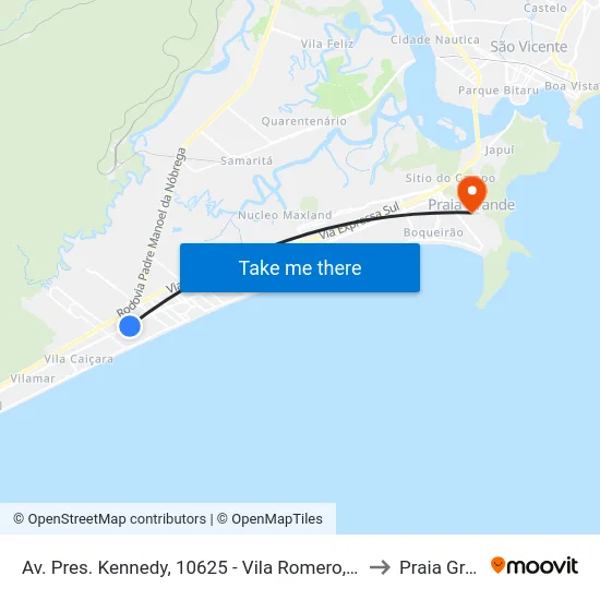 Av. Pres. Kennedy, 10625 - Vila Romero, Praia Grande to Praia Grande map
