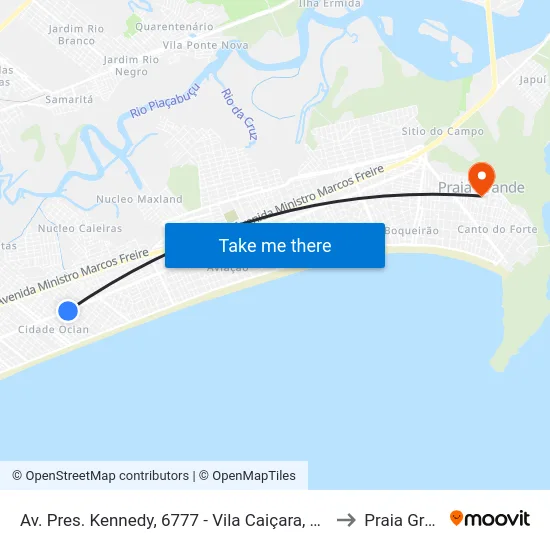 Av. Pres. Kennedy, 6777 - Vila Caiçara, Praia Grande to Praia Grande map