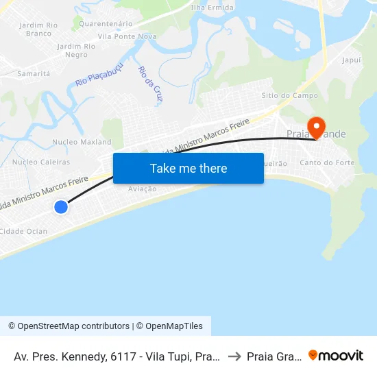Av. Pres. Kennedy, 6117 - Vila Tupi, Praia Grande to Praia Grande map