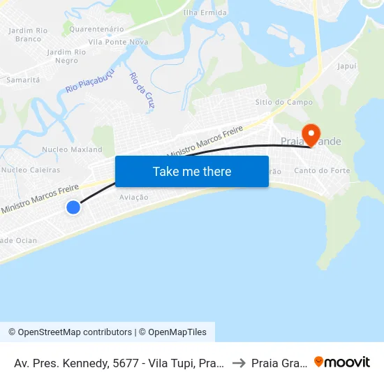 Av. Pres. Kennedy, 5677 - Vila Tupi, Praia Grande to Praia Grande map