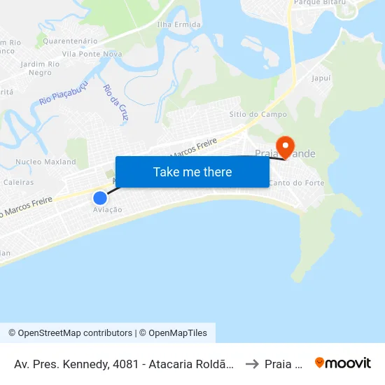 Av. Pres. Kennedy, 4081 - Atacaria Roldão - Aviação, Praia Grande to Praia Grande map