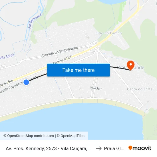 Av. Pres. Kennedy, 2573 - Vila Caiçara, Praia Grande to Praia Grande map