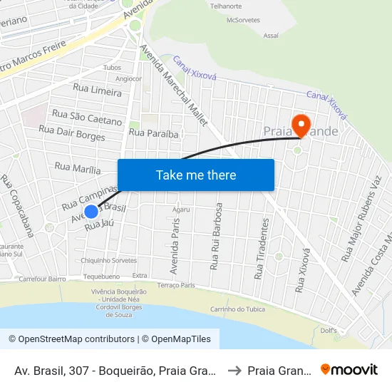Av. Brasil, 307 - Boqueirão, Praia Grande to Praia Grande map