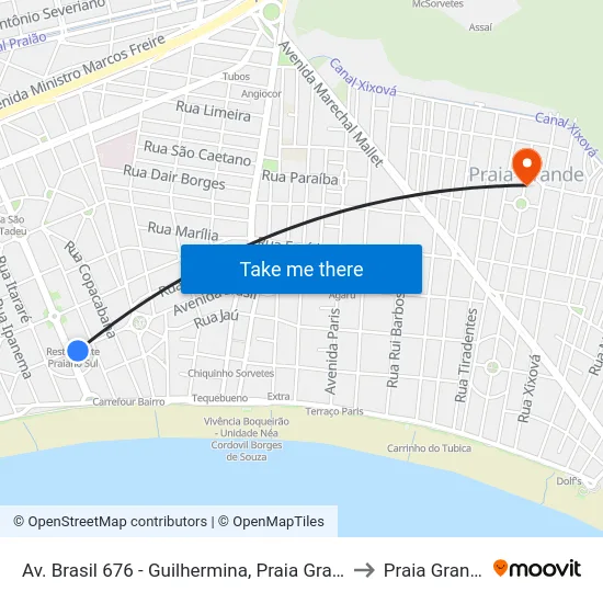 Av. Brasil 676 - Guilhermina, Praia Grande to Praia Grande map