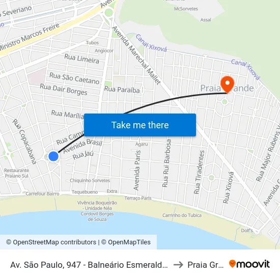 Av. São Paulo, 947 - Balneário Esmeralda, Praia Grande to Praia Grande map