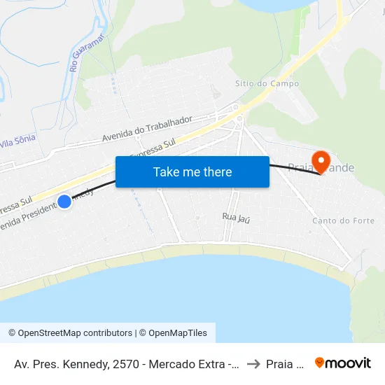 Av. Pres. Kennedy, 2570 - Mercado Extra - Guilhermina, Praia Grande to Praia Grande map