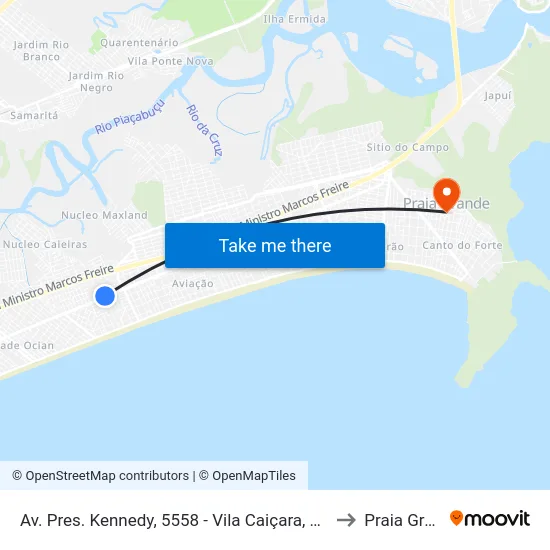 Av. Pres. Kennedy, 5558 - Vila Caiçara, Praia Grande to Praia Grande map