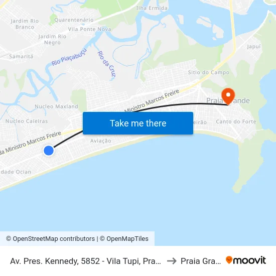 Av. Pres. Kennedy, 5852 - Vila Tupi, Praia Grande to Praia Grande map