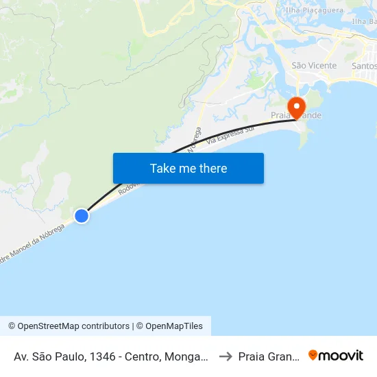 Av. São Paulo, 1346 - Centro, Mongaguá to Praia Grande map