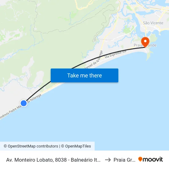 Av. Monteiro Lobato, 8038 - Balneário Itaóca, Mongaguá to Praia Grande map