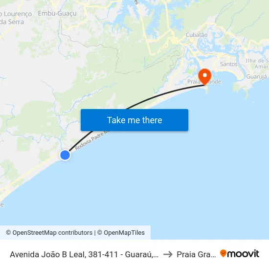 Avenida João B Leal, 381-411 - Guaraú, Itanhaém to Praia Grande map