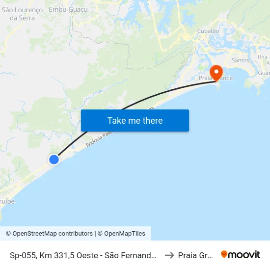Sp-055, Km 331,5 Oeste - São Fernando, Itanhaém to Praia Grande map