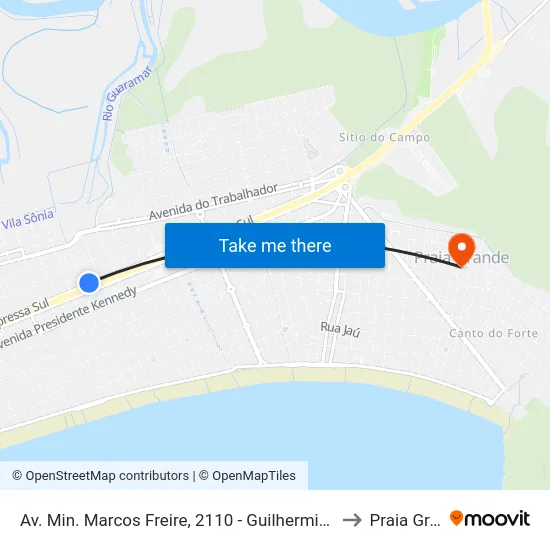 Av. Min. Marcos Freire, 2110 - Guilhermina, Praia Grande to Praia Grande map