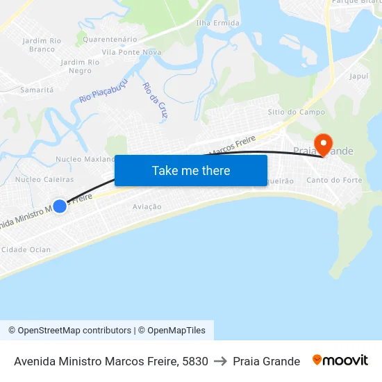 Avenida Ministro Marcos Freire, 5830 to Praia Grande map