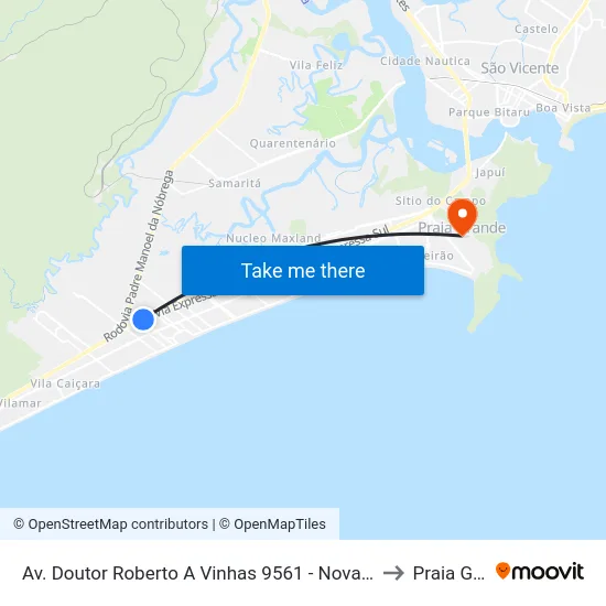 Av. Doutor Roberto A Vinhas 9561 - Nova Mirim, Praia Grande to Praia Grande map