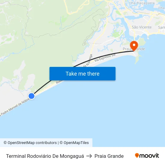 Terminal Rodoviário De Mongaguá to Praia Grande map