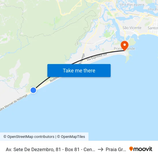 Av. Sete De Dezembro, 81 - Box 81 - Centro, Mongaguá to Praia Grande map