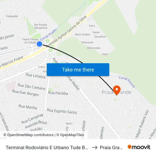 Terminal Rodoviário E Urbano Tude Bastos to Praia Grande map