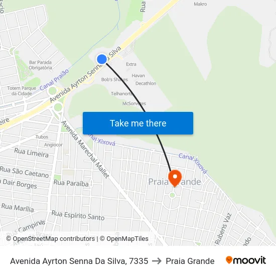 Avenida Ayrton Senna Da Silva, 7335 to Praia Grande map