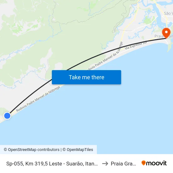 Sp-055, Km 319,5 Leste - Suarão, Itanhaém to Praia Grande map