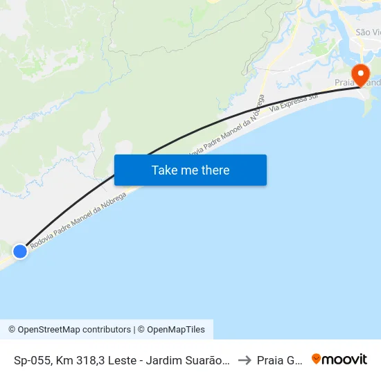 Sp-055, Km 318,3 Leste - Jardim Suarão - Praia, Itanhaém to Praia Grande map