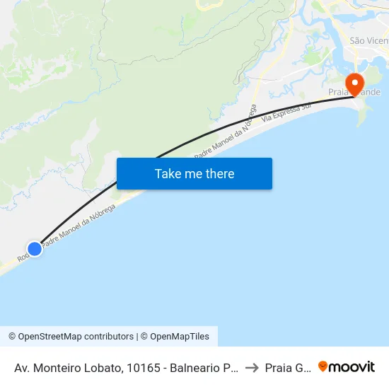 Av. Monteiro Lobato, 10165 - Balneario Palmeiras, Mongaguá to Praia Grande map
